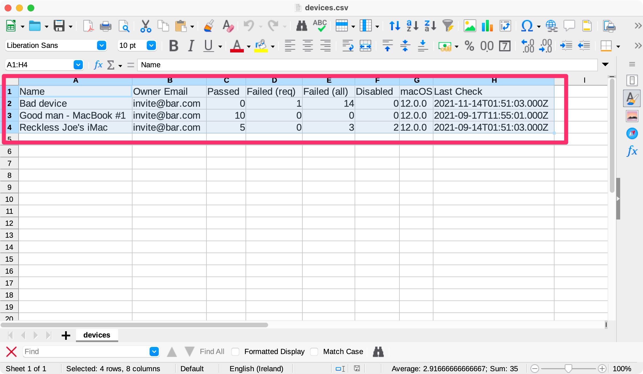 Csv file