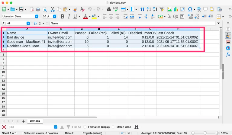 Csv file