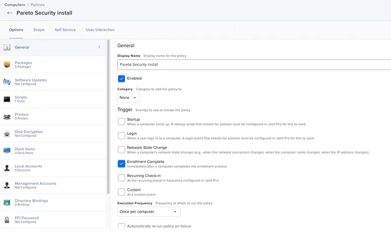 Creating a Pareto Security policy in the Jamf Pro dashboard