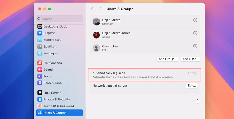 Auto login off